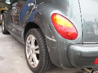 自動車保険を使った修理の修理事例：左側クォータ鈑金、リアバンパー交換